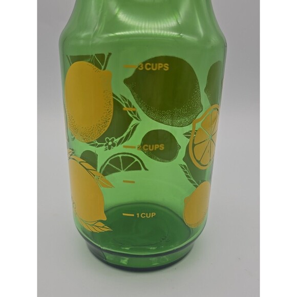 Vintage Anchor Hocking  Lemonade Jar Green Glass Painted Lemons  Screw On Lid - Picture 8 of 12